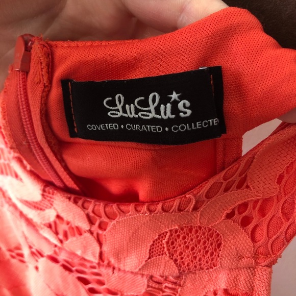 Lulu’s Coral Halter Neck Lace Dress - Picture 3 of 4